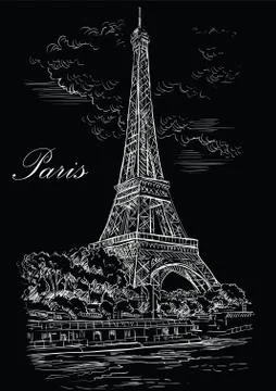 Black vector hand drawing Paris, part 1 库存插图