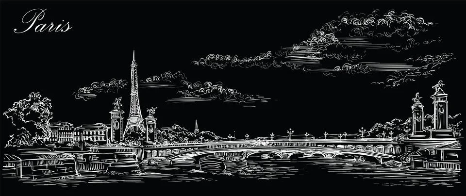 Black vector hand drawing Paris, part 4 Stock Illustration