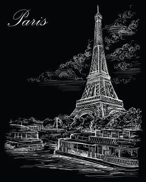 Black vector hand drawing Paris, part 3 Stock Illustration