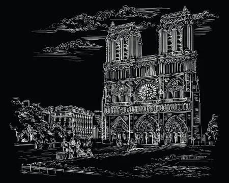 Black vector hand drawing Paris, part 2 Illustrazione stock