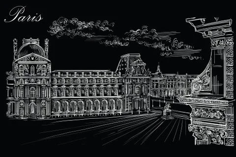 Black vector hand drawing Paris, part 10 Illustrazione stock