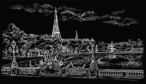 Black vector hand drawing Paris, part 8 Stock Illustration