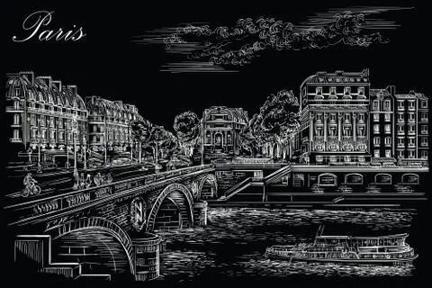 Black vector hand drawing Paris, part 7 Stock Illustration