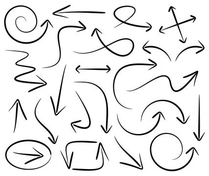 Black vector hand drawn marker arrows set Illustrazione stock