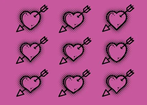 Black vector heart pierced by arrow sign set Stock Illustration