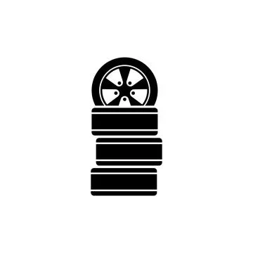 Black vector icon of a car tire stacked. Perfect for automotive services, gar Stock Illustration