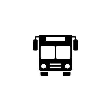Black vector icon depicting a front-facing bus, ideal for digital platforms.. Stock Illustration