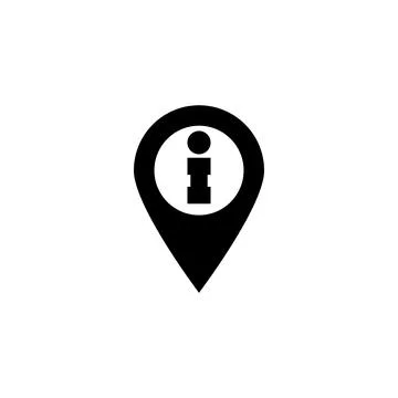 Black vector icon depicting an information symbol inside a map pin, ideal f.. Illustrazione stock