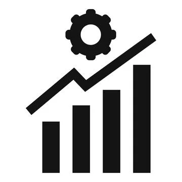 Black vector icon with gear and upward trend graph depicting industrial Illustrazione stock