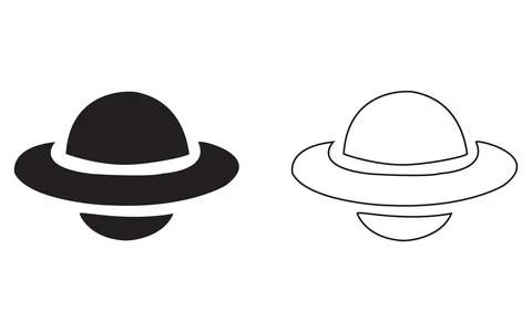 A black vector icon illustration set shows a cowboy hat and other hats, Stock Illustration