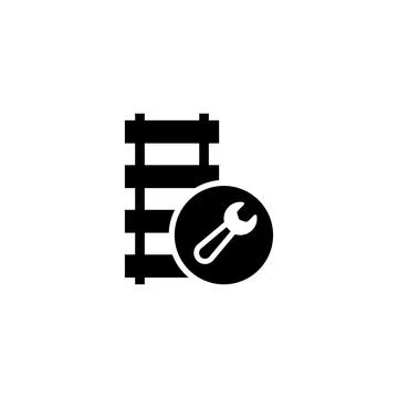 Black vector icon of a rail track and wrench, symbolizing railway maintenance Stock Illustration