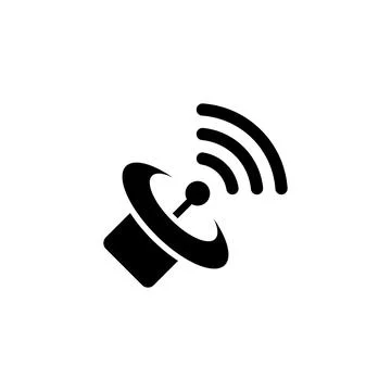 Black vector icon of a satellite dish transmitting signal waves Stock Illustration