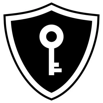 Black vector icon of a security shield with a key on a transparent background Stock Illustration