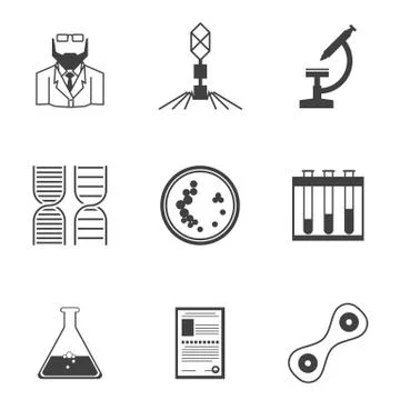 Black vector icons for bacteriology Stock Illustration