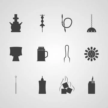 Black vector icons for hookah accessories Set of black silhouette vector i... Stock Photos