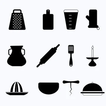 Black vector icons for kitchenware Stock Illustration