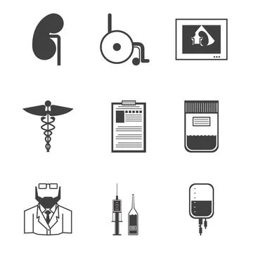 Black vector icons for nephrology Set of black silhouette vector icons for... Stock Photos