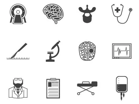Black vector icons for neurosurgery Stock Illustration