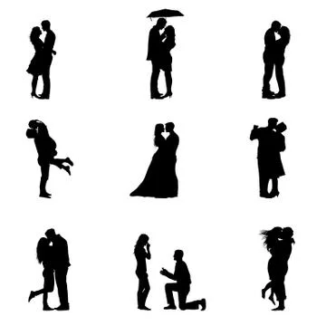 Black Vector Illustration Silhouette Couples In Love Stock Illustration