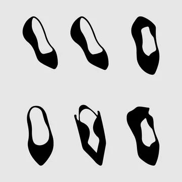 Black vector illustration of various kinds of shoes Women  shoes vector in black Stock Illustration