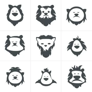 Black vector lion face icon isolated on white Stock Illustration