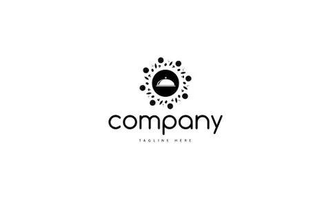 A black vector logo which depicts a tray with a dish around which depicts a Stock Illustration