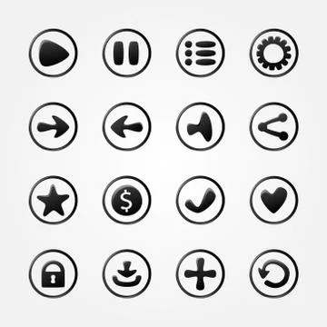 Black vector mobile elements for ui game - a set game development buttons Illustrazione stock