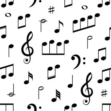 Black vector music notes seamless pattern isolated Illustrazione stock
