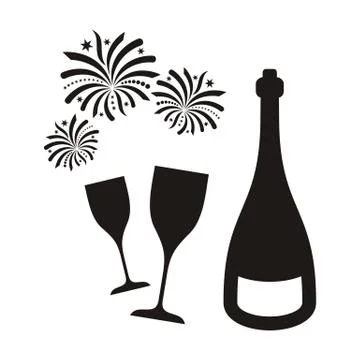 Black vector new year firework and champagne isolated Illustrazione stock