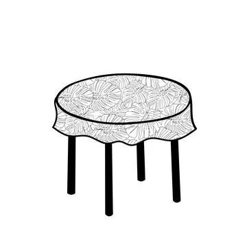 Black Vector outline illustration of a round table with tablecloth isolated on a Stockillustratie