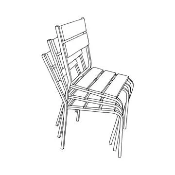 Black Vector outline illustration of stack of chairs isolated on a white back Stock Illustration