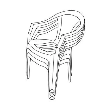 Black Vector outline illustration of stack of chairs isolated on a white Stock Illustration