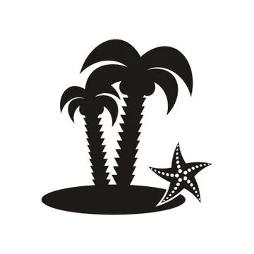 Black vector palm tree icon with starfish isolated Stock Illustration