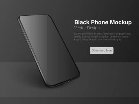 Black vector phone isolated on dark background. Realistic template. Mock up w Stock-Illustration