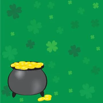 Black vector pot of leprechauns gold with lucky clovers Stock-Illustration