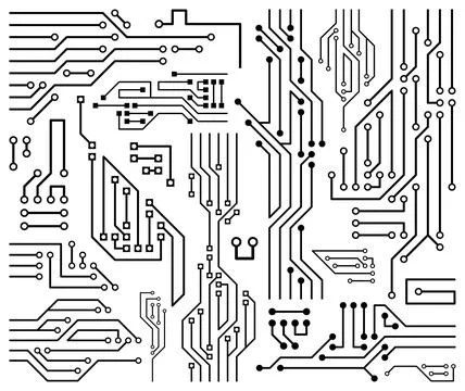Black vector printed circuit board design elements Stock Illustration