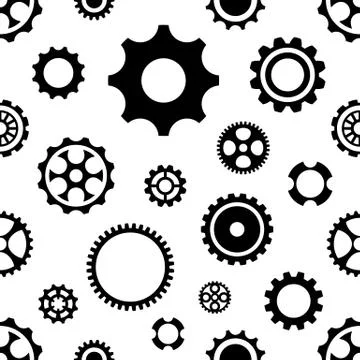 Black vector seamless gear wheels pattern isolated Illustration