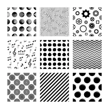 Black vector seamless pattern collection on white Иллюстрация
