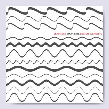 Black vector seamless wavy line design elements Illustrazione stock