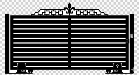 A black vector silhouette of an automatic sliding driveway gate Stock Illustration