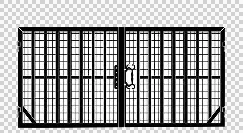 A black vector silhouette of a double swing security gate Illustration