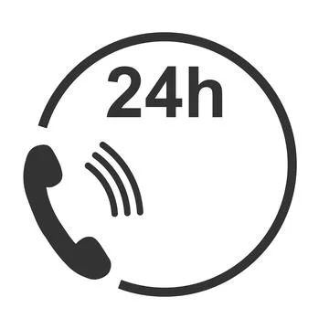 Black vector silhouette icon of 24h phone support hotline service isolated Stock Illustration