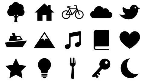 Black vector silhouette icon set with creative projects requiring clear Иллюстрация