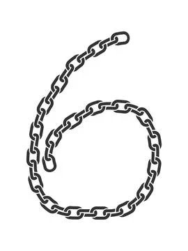 A black vector silhouette of a strong metal chain forming the number six on a Stock Illustration