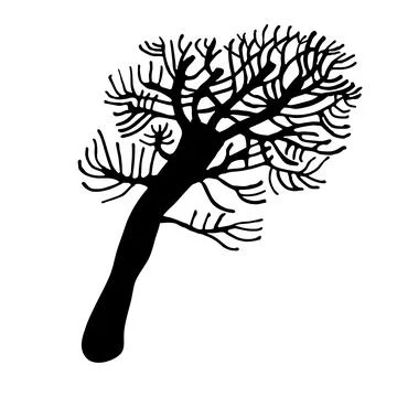 Black vector silhouette of stylized tree without leaves in freehand doodle style Stock Illustration