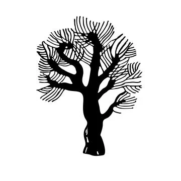Black vector silhouette of stylized winter tree in freehand doodle style. Stock Illustration