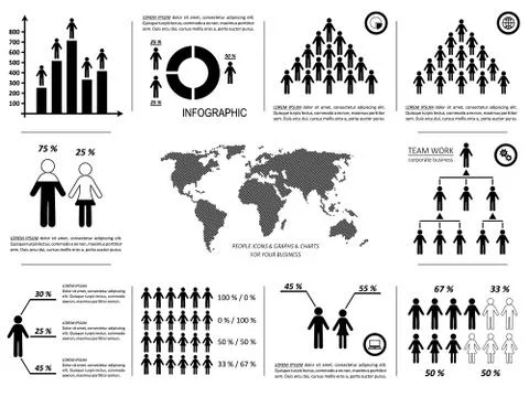 Black vector simple population icons template set Stock Illustration