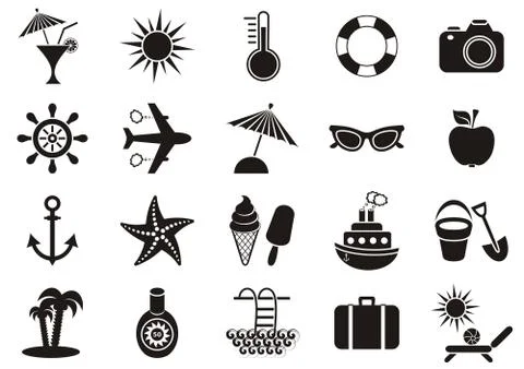Black vector summer icons collection on white background Stock-Illustration
