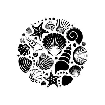 Black vector summer sea shells Stock Illustration