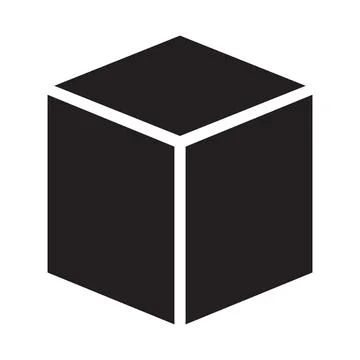 Black vector three dimensional or 3d cube icon isolated on white background Stock Illustration